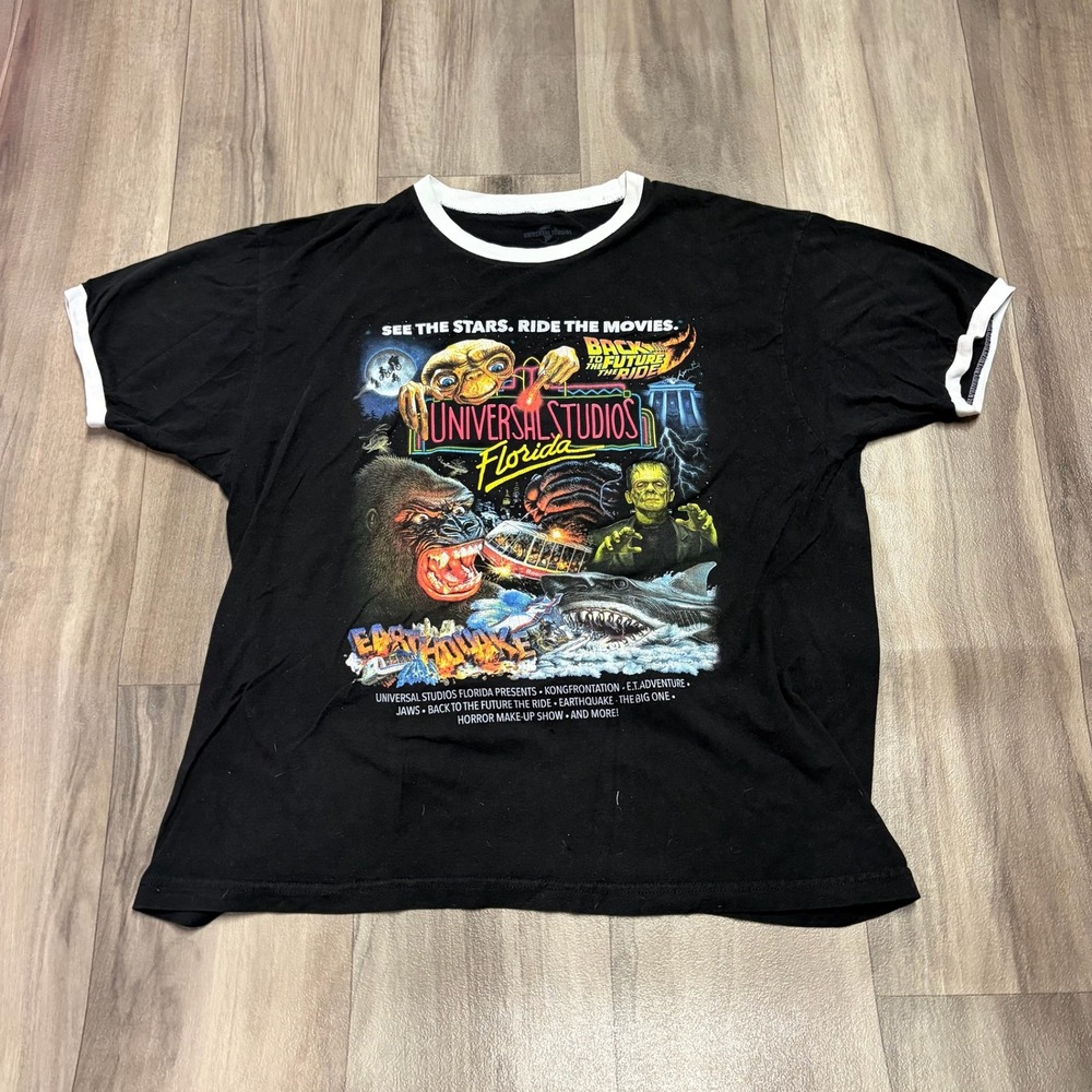 Universal Studios Florida Ringer T-Shirt Black XL Back to the Future Jaws ET